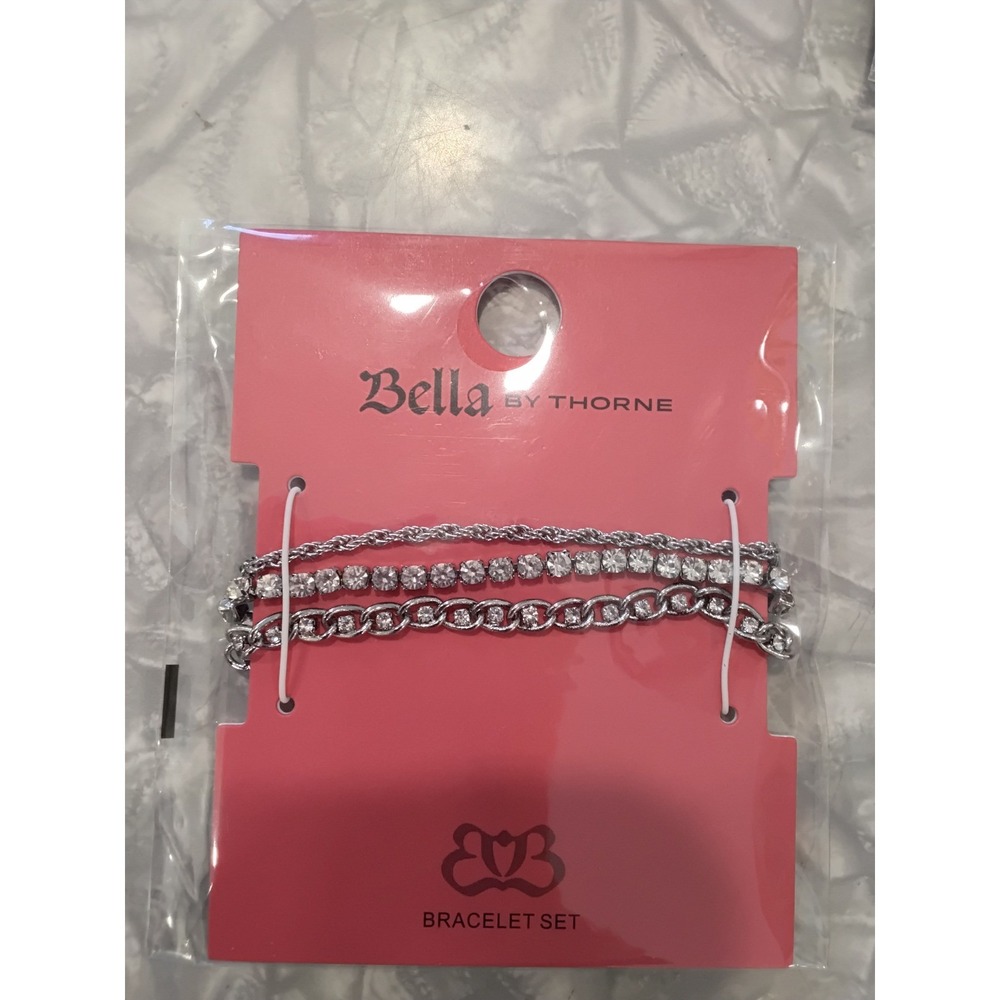 Bella By Thorne‎ Layered CZ Bracelet Set Silver Tone Sparkle Rhinestone NEW